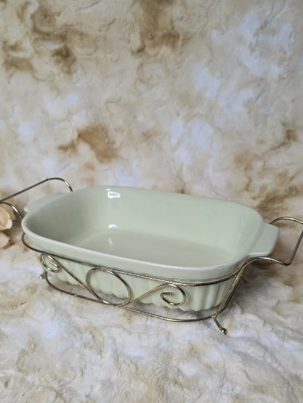 VTG 1983 Pfaltzgraff FTDA Celery Green 32 oz Casserole Baking Dish w/Metal Rack